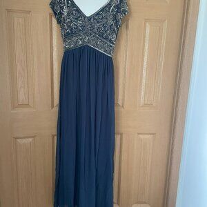 Stunning Beaded and chiffon formal navy qown, . Size 8 by Adrianna Papell
